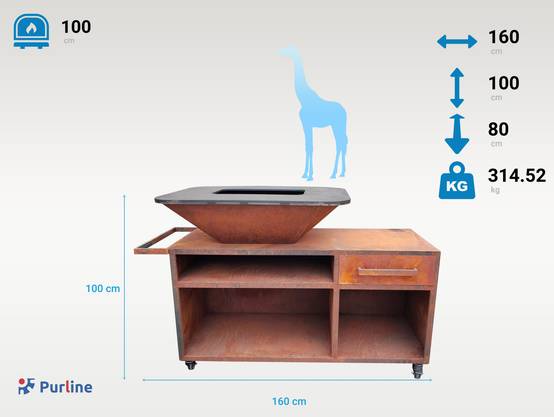 Purline - Barbecue charbon acier corten cuivré avec meuble EFP56RECT CO – Purline - Image 3