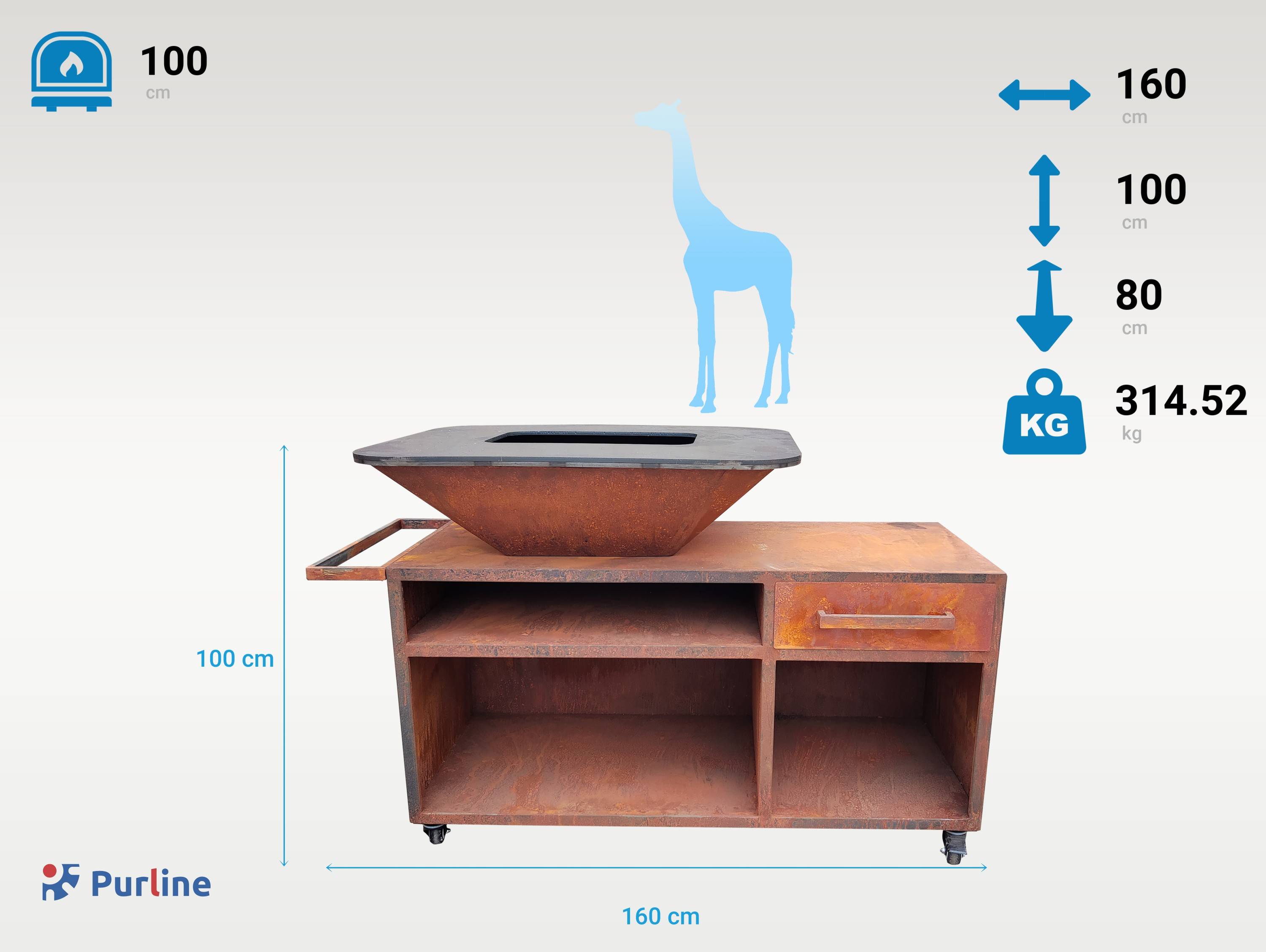 Purline - Barbecue charbon acier corten cuivré avec meuble EFP56RECT CO – Purline - Image 3