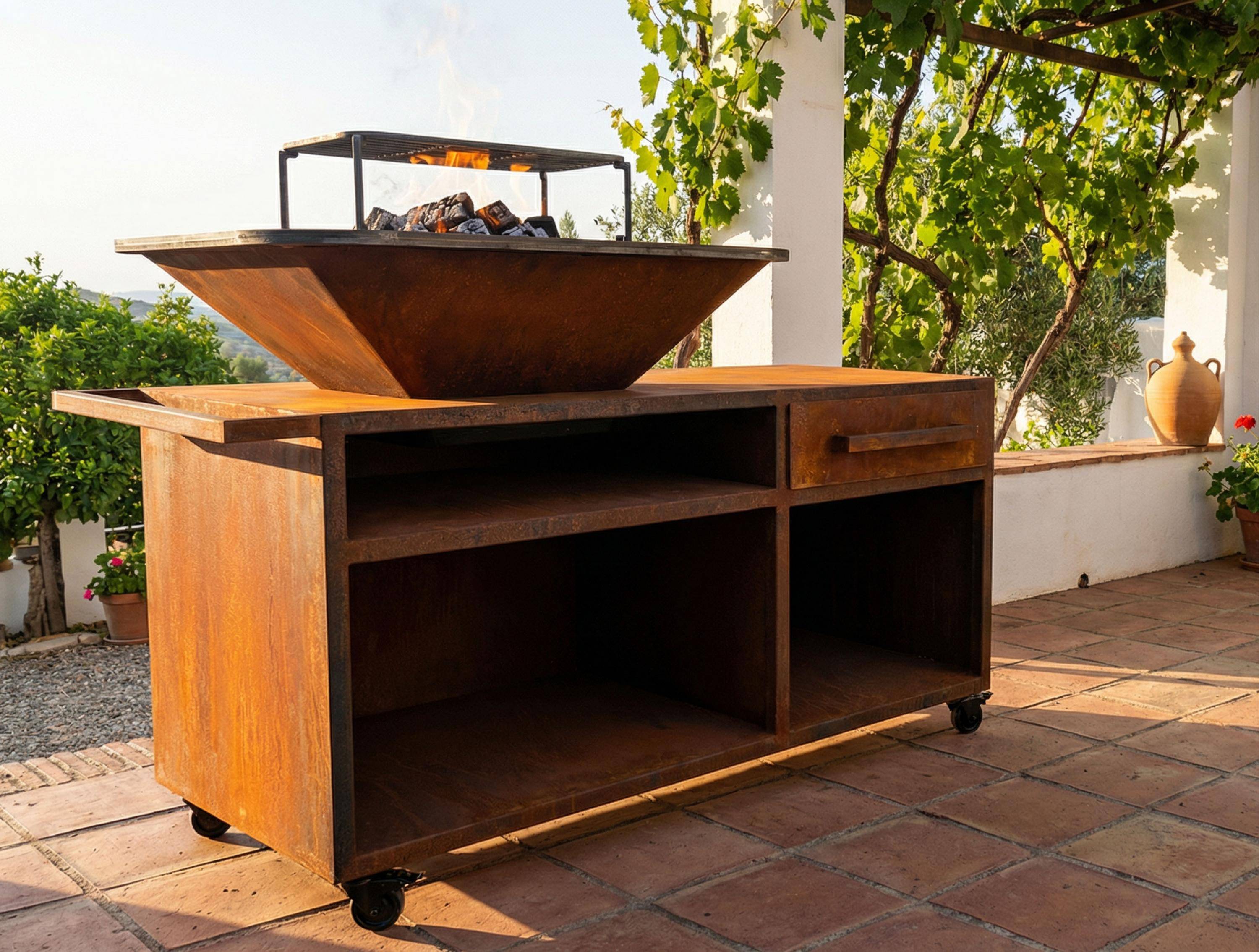 Purline - Barbecue charbon acier corten cuivré avec meuble EFP56RECT CO – Purline - Image 5