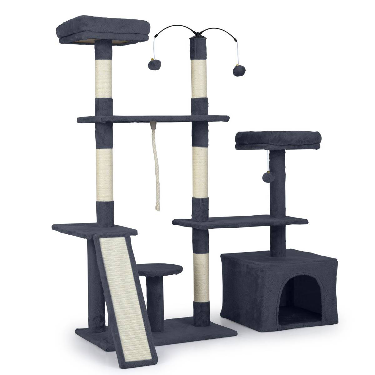 Arbre à Chat 136cm Maison de Jeu avec Poteaux à Griffer en Sisal Rampe 2 Perchoirs Rembourrés - Image 1