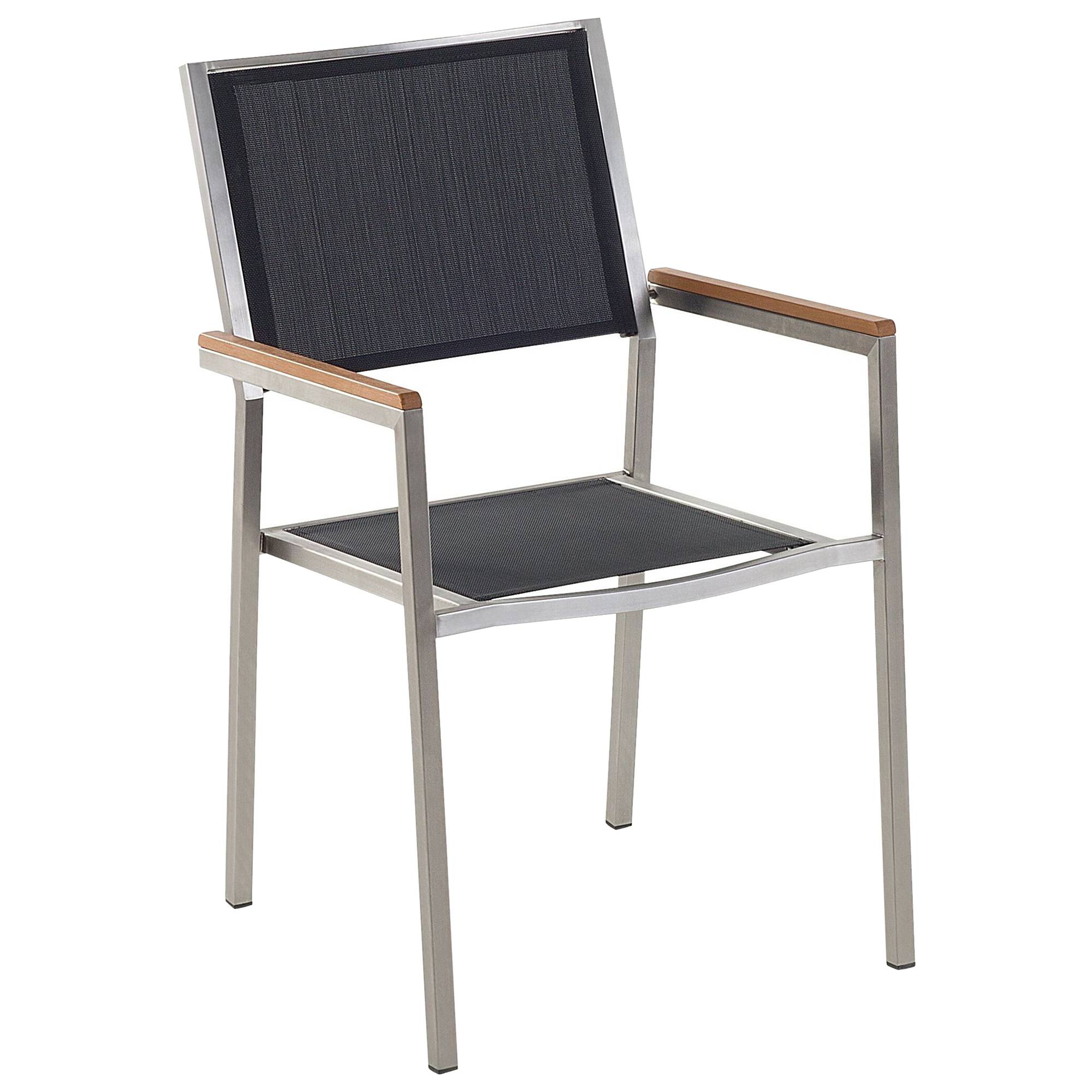 Beliani - Salon de Jardin composé d'une Table 180 x 90 cm et de 6 Chaises en Acier Inox, Textile Noir et Verre Effet Brisé au Design Moderne - Imagen 4