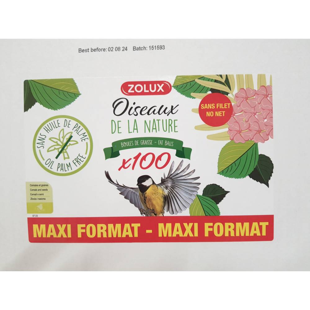 Zolux - 100 Bolas de grasa de 90 g todas las estaciones para pájaros - Imagen 2