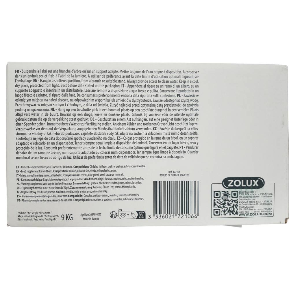 Zolux - 100 Bolas de grasa de 90 g todas las estaciones para pájaros - Imagen 3
