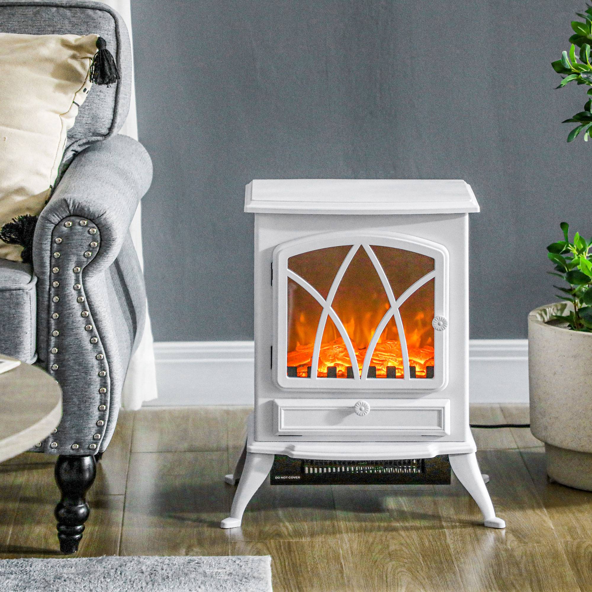 Cheminée électrique 1000W/2000W effet flamme et protection anti-surchauffe 15-30 m² 45x28,5x54 cm blanc - Image 9