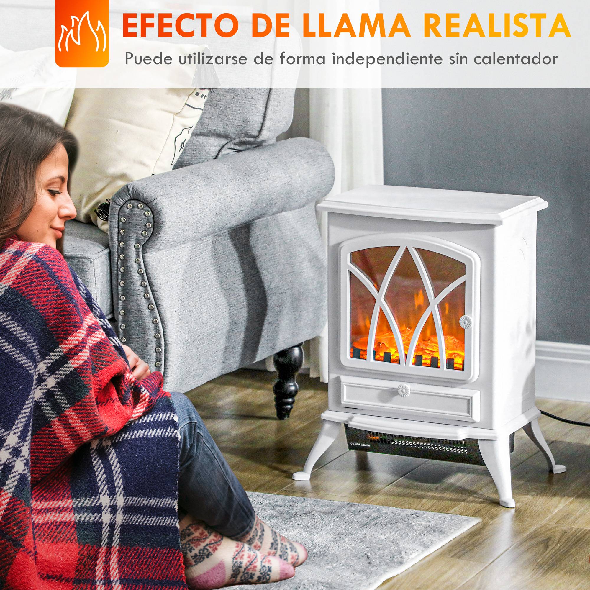 Cheminée électrique 1000W/2000W effet flamme et protection anti-surchauffe 15-30 m² 45x28,5x54 cm blanc - Image 7