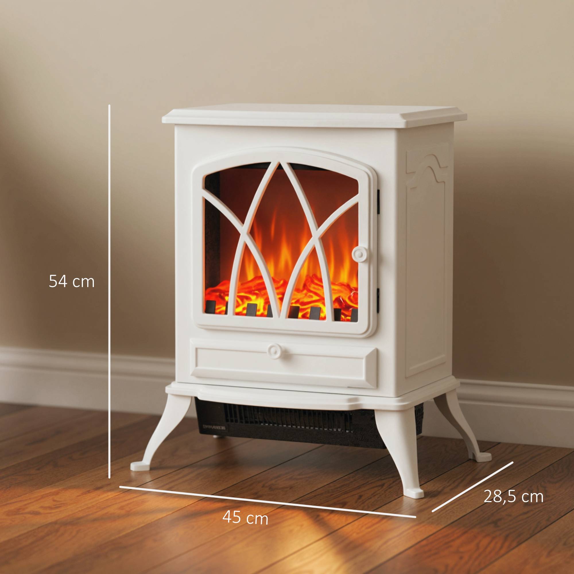 Cheminée électrique 1000W/2000W effet flamme et protection anti-surchauffe 15-30 m² 45x28,5x54 cm blanc - Image 5