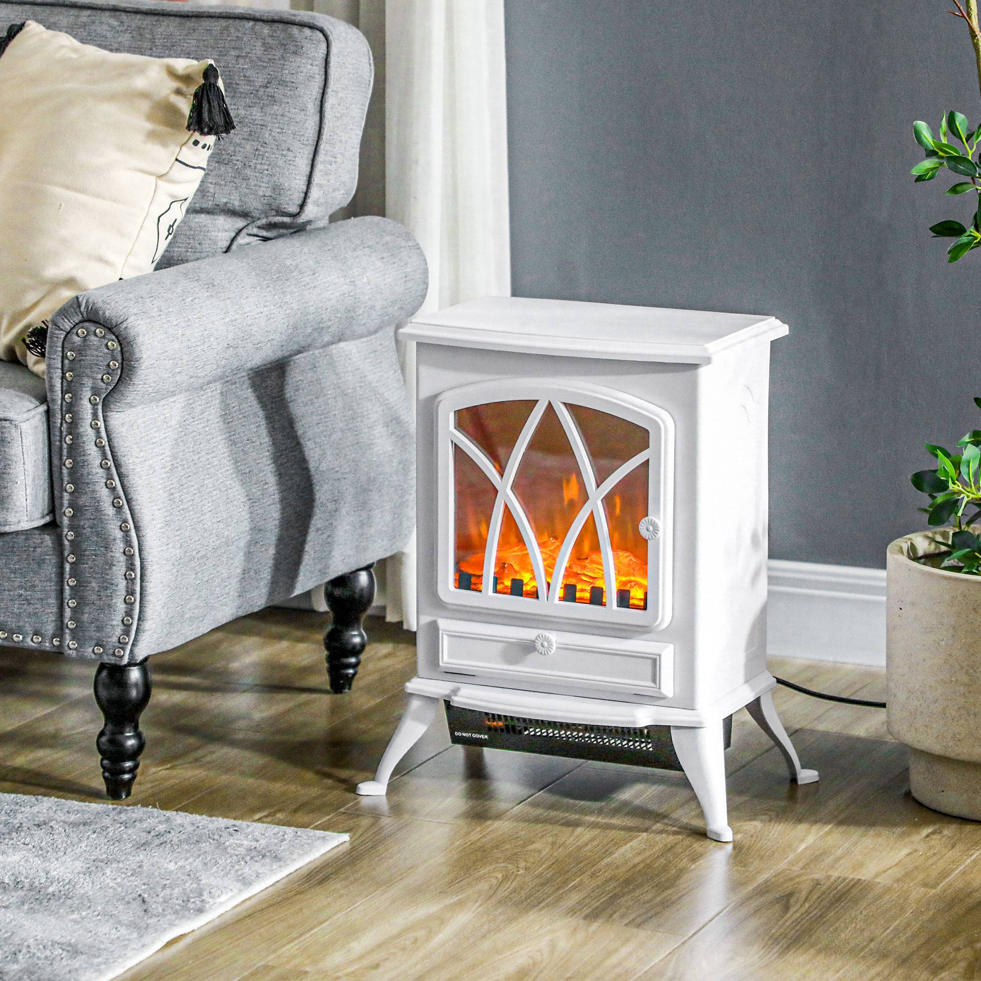Cheminée électrique 1000W/2000W effet flamme et protection anti-surchauffe 15-30 m² 45x28,5x54 cm blanc - Image 3