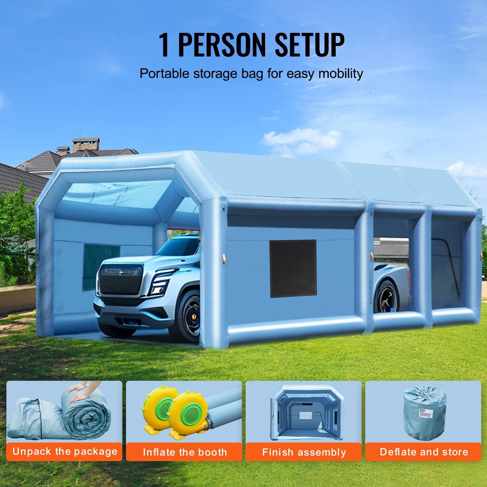 Vevor - VEVOR Cabine peinture gonflable 9x4.8x3.6m, souffleurs 950+750W avec filtration, station de travail atelier. - Image 6