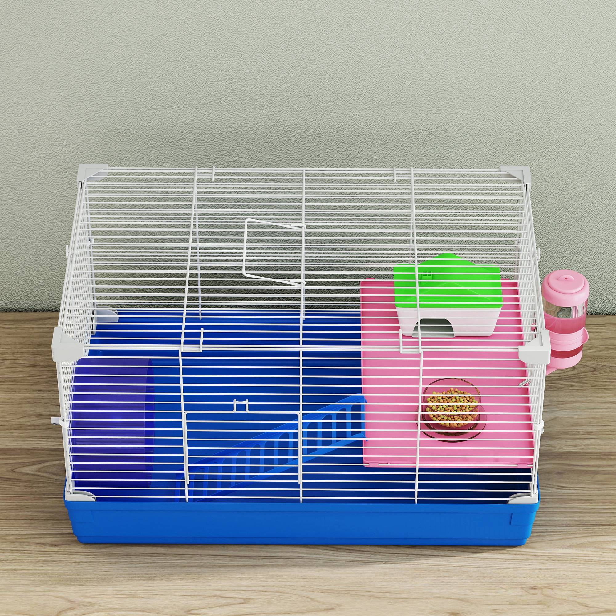 Cage pour hamster et gerbilles avec roue d'exercice, gamelle d'eau, maison et rampes d'accès, 47 x 30 x 27 cm, bleue. - Image 10