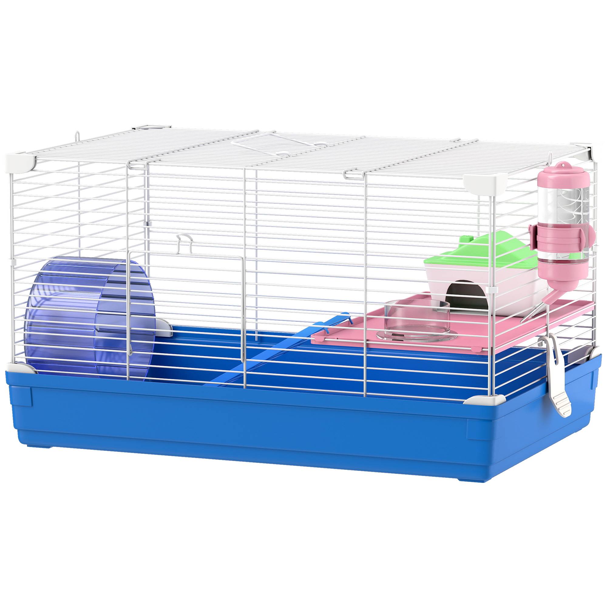 Cage pour hamster et gerbilles avec roue d'exercice, gamelle d'eau, maison et rampes d'accès, 47 x 30 x 27 cm, bleue. - Image 2