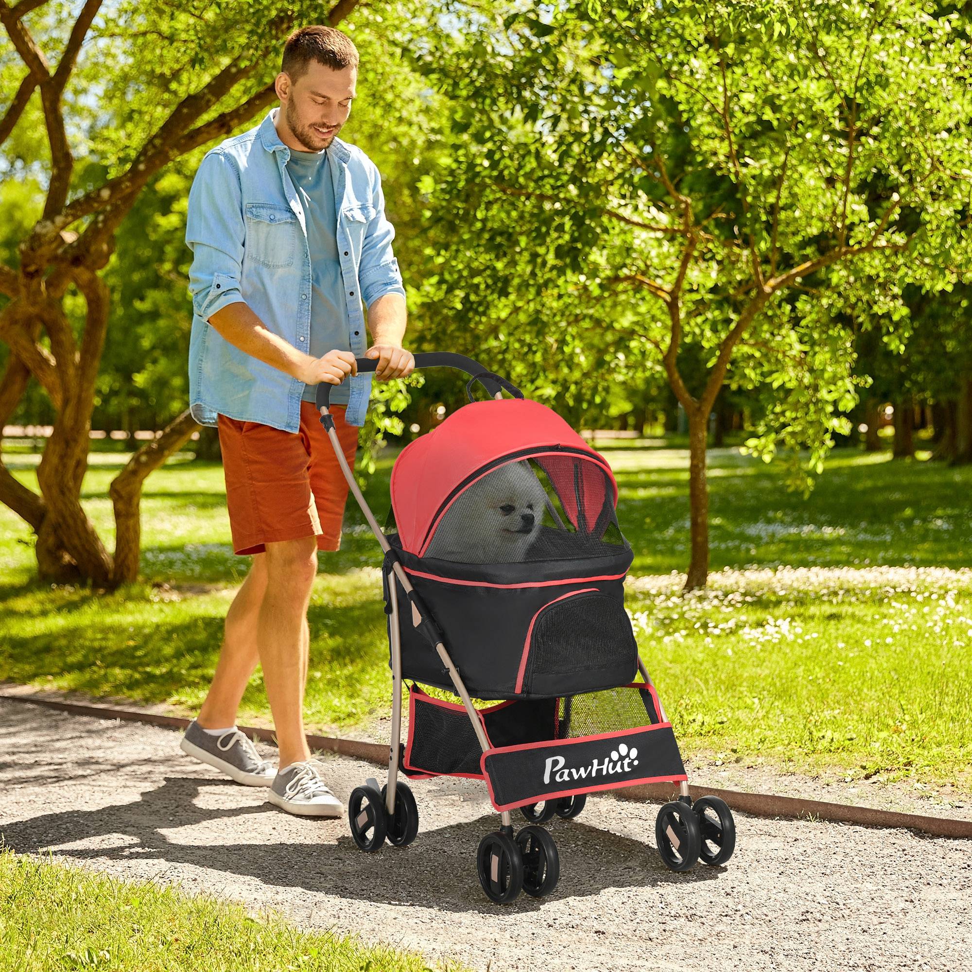 Poussette pour chien 2 en 1, tissu Oxford, rouge, 82 x 49.5 x 98 cm - PANGIVO - Image 2