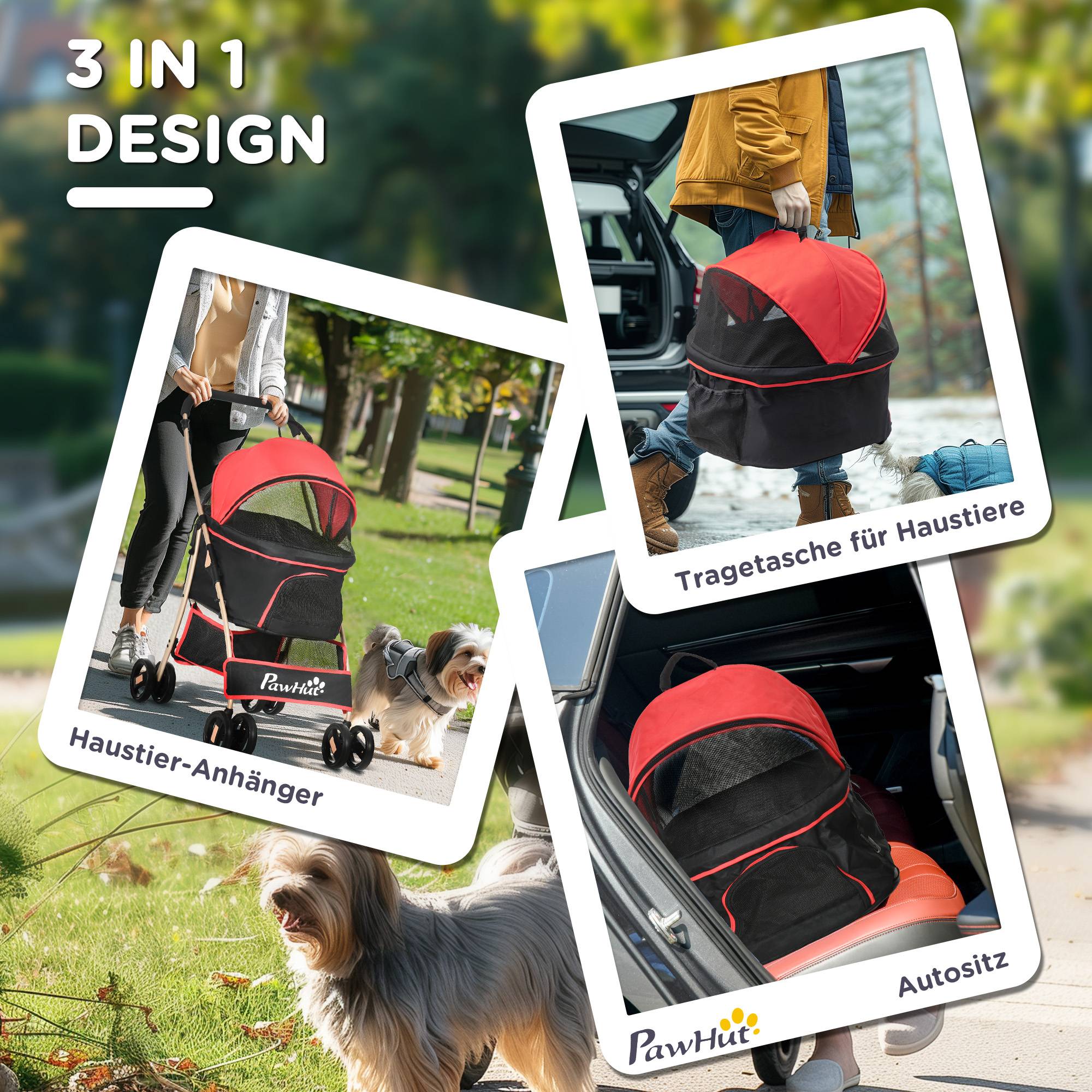 Poussette pour chien 2 en 1, tissu Oxford, rouge, 82 x 49.5 x 98 cm - PANGIVO - Image 5