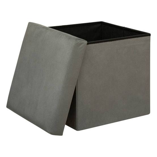 Atmosphera - Pouf pliant "Lilou" en velours 38x38cm gris - Atmosphera Créateur d'intérieur - Image 3