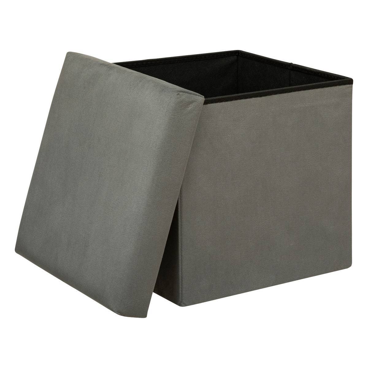 Atmosphera - Pouf pliant "Lilou" en velours 38x38cm gris - Atmosphera Créateur d'intérieur - Imagen 3