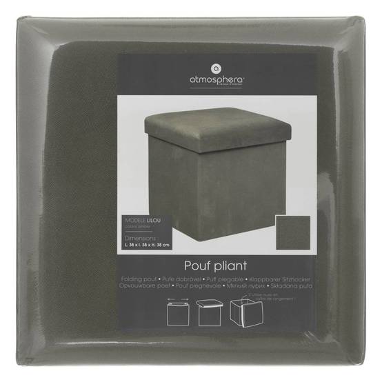 Atmosphera - Pouf pliant "Lilou" en velours 38x38cm gris - Atmosphera Créateur d'intérieur - Image 2