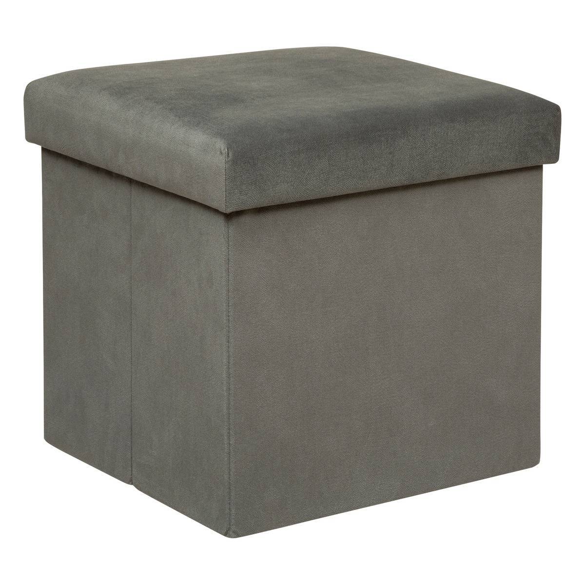 Atmosphera - Pouf pliant "Lilou" en velours 38x38cm gris - Atmosphera Créateur d'intérieur - Imagen 1