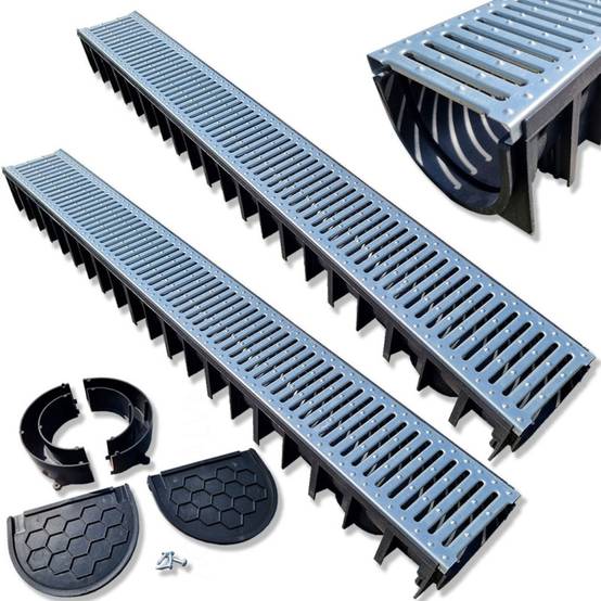 Kit 2 mètres Caniveaux grille Acier Galvanisé + Accessoires - ACO LINE ECO - Image 1