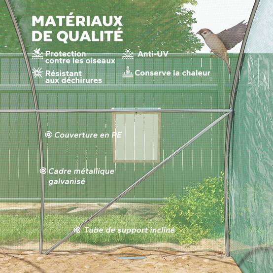 Outsunny - Serre de Jardin Tunnel 9m² 3x3x2m 4 fenêtres porte zippée enroulable châssis acier galvanisé bâche PE haute densité vert - Outsunny - Image 4