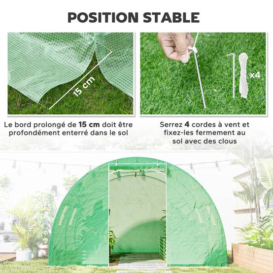 Outsunny - Serre de Jardin Tunnel 9m² 3x3x2m 4 fenêtres porte zippée enroulable châssis acier galvanisé bâche PE haute densité vert - Outsunny - Image 6