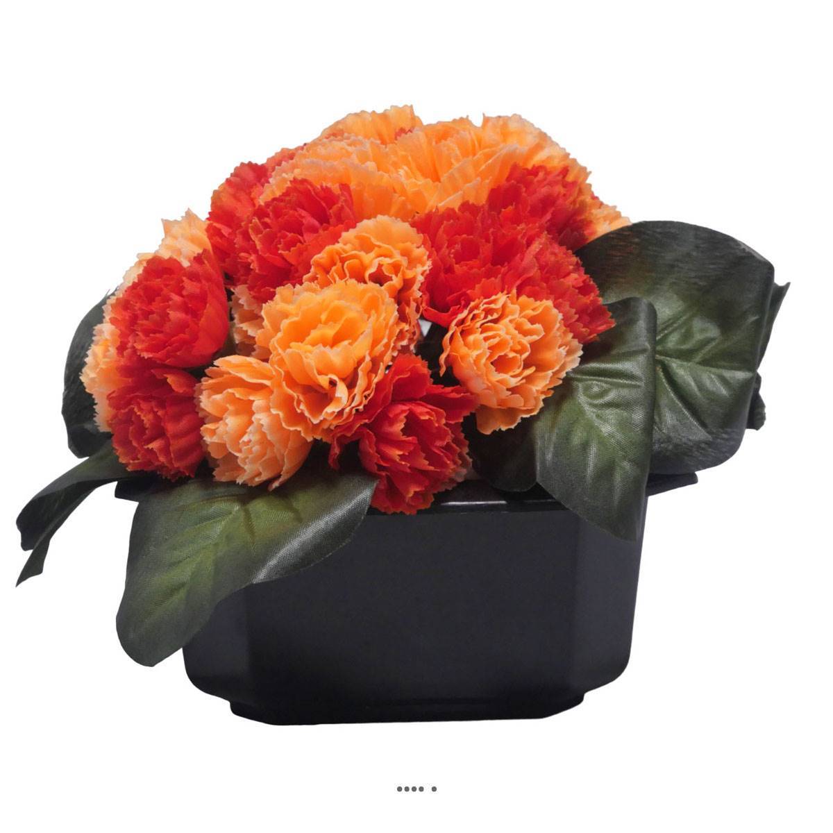Artificielles - Bac carré fleurs artificielles oeillets Rouge-orange pour la Toussaint - couleur: Rouge-orange - Imagen 2