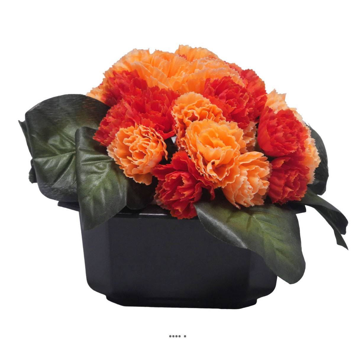Artificielles - Bac carré fleurs artificielles oeillets Rouge-orange pour la Toussaint - couleur: Rouge-orange - Imagen 1