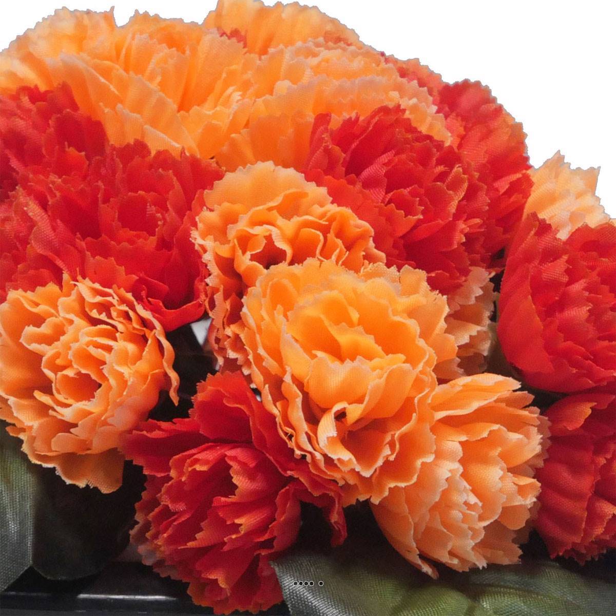 Artificielles - Bac carré fleurs artificielles oeillets Rouge-orange pour la Toussaint - couleur: Rouge-orange - Imagen 3