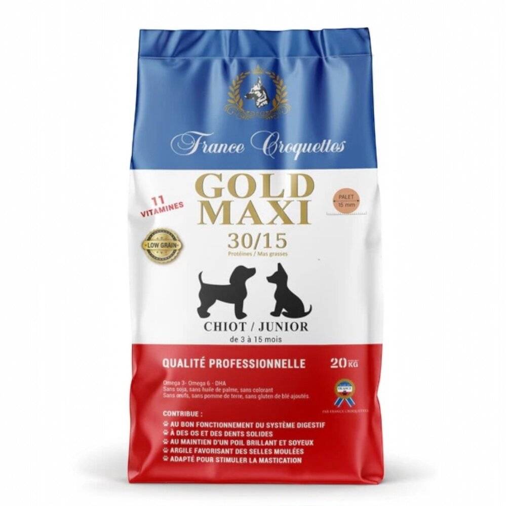 france croquette pour chiot gold maxi chiot junior 30/15 low grain – 12kg – petites à moyennes races - chiot 3 à 15 mois – haute finition