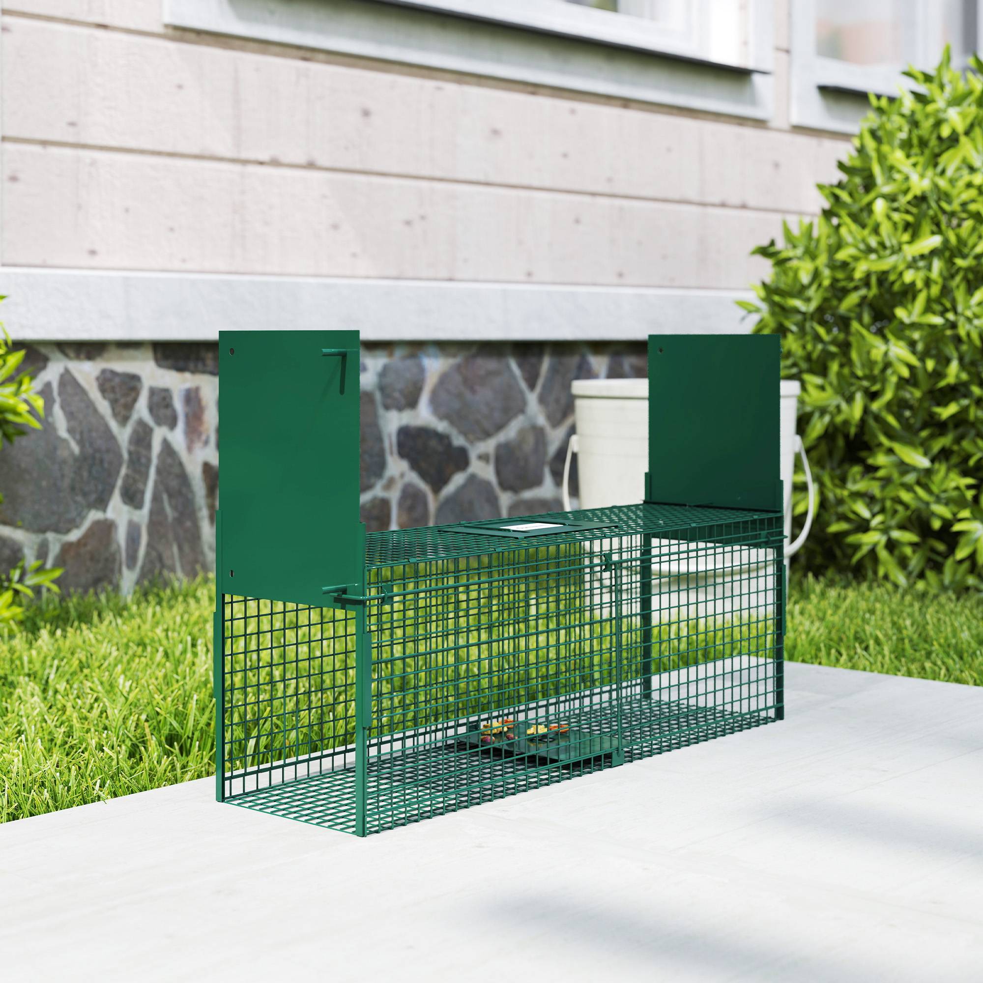 Piège Vivant Cage Attrape 60 x 18 x 20 cm Piège Fouine pour Martres, Rats, Souris - 2 entrées + poignée - métal vert - Image 4
