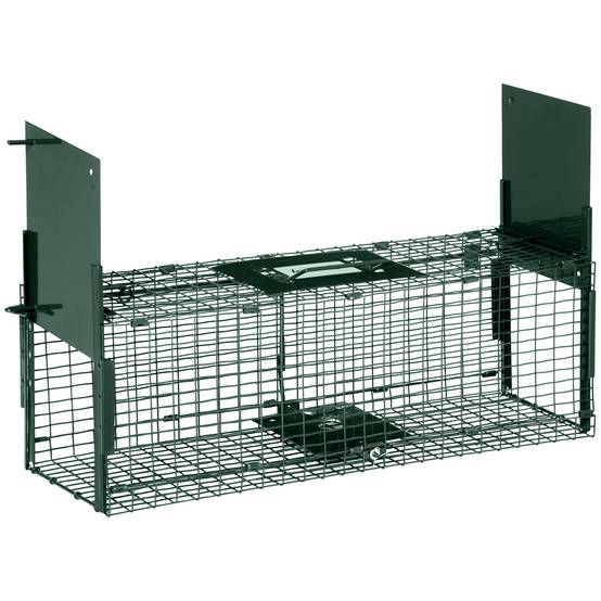 Piège Vivant Cage Attrape 60 x 18 x 20 cm Piège Fouine pour Martres, Rats, Souris - 2 entrées + poignée - métal vert - Image 1
