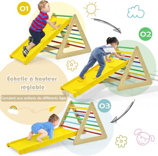GOPLUS Triangle d’Escalade Enfants avec Toboggan pour Grimper et Glisser, Utilisation Jardin d'enfant ou à la Maison,50 KG pour Enfants 3Ans GOPLUS Triangle d’Escalade Enfants avec Toboggan pour Grimper et Glisser, Utilisation Jardin d'enfant ou à la Maison,50 KG pour Enfants 3Ans