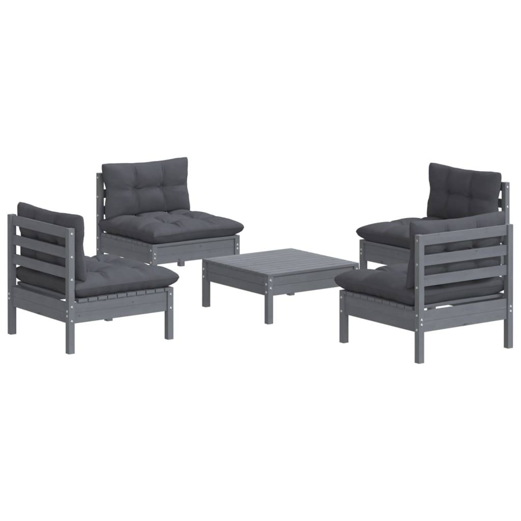 Helloshop26 - Salon de jardin meuble d'extérieur ensemble de mobilier 5 pièces avec coussins anthracite bois de pin - Imagen 1