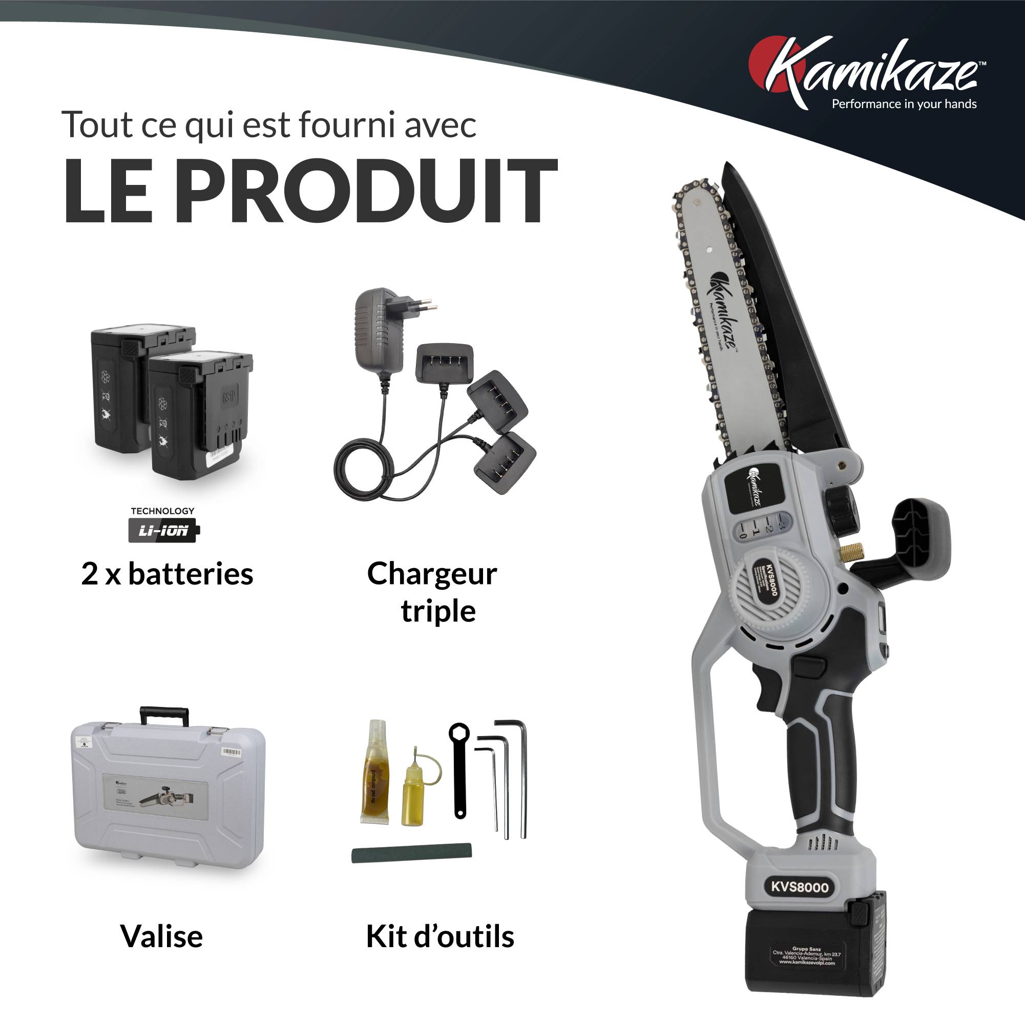 Tronçonneuse électrique KAMIKAZE KVS 8000 21V, 8 pouces, 300W, tronçonneuse électrique sans fil rechargeable avec lumière LED, travail continue - Image 7