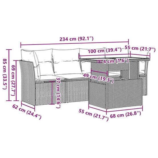 Salon de jardin 5 places beige résine tressée et bois avec table ajustable et rangement – ComfortXL Outdoor Living - Image 3