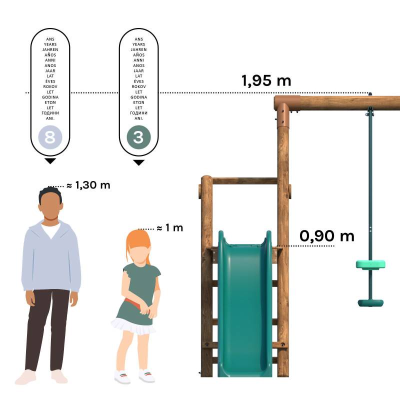 Soulet - Portique en bois rond 3 agrès avec face à face et toboggan bas FIGUE - Imagen 9