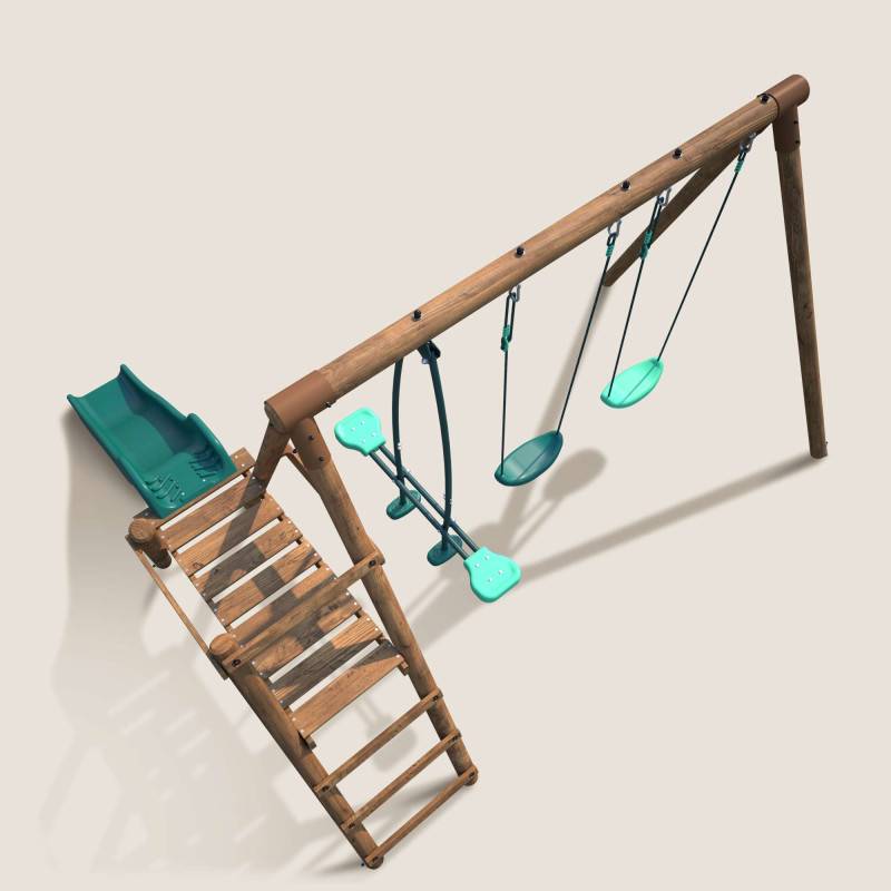 Soulet - Portique en bois rond 3 agrès avec face à face et toboggan bas FIGUE - Imagen 5