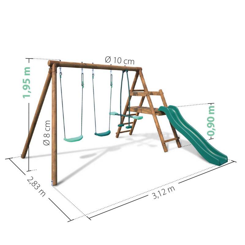 Soulet - Portique en bois rond 3 agrès avec face à face et toboggan bas FIGUE - Imagen 4