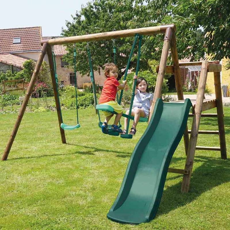 Soulet - Portique en bois rond 3 agrès avec face à face et toboggan bas FIGUE - Imagen 3