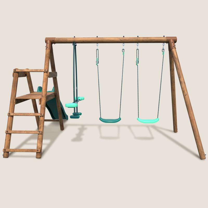 Soulet - Portique en bois rond 3 agrès avec face à face et toboggan bas FIGUE - Imagen 2