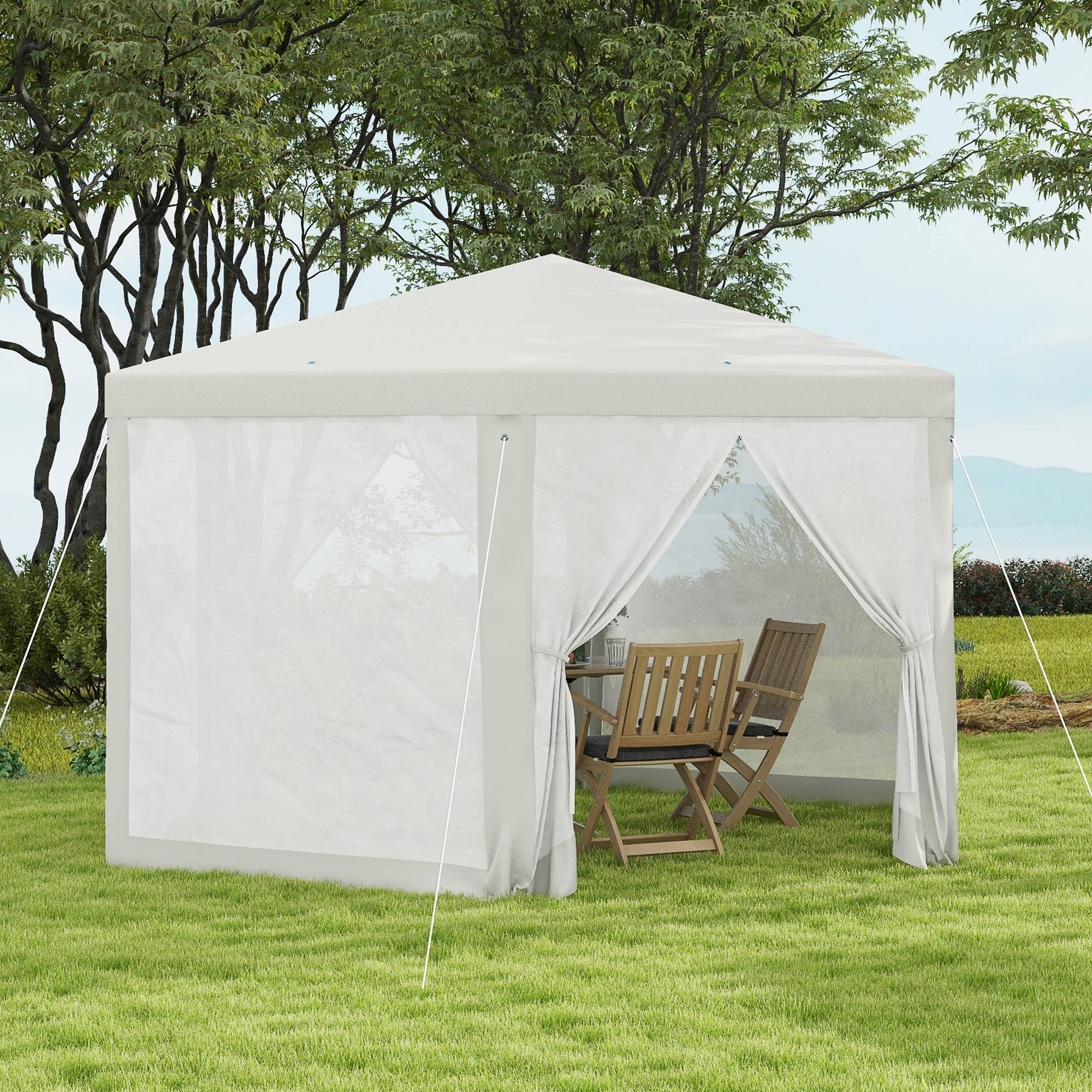 Pavillon de jardin hexagonal, moustiquaires, structure métal, 3,94x3,412x2,5m, crème - Image 4