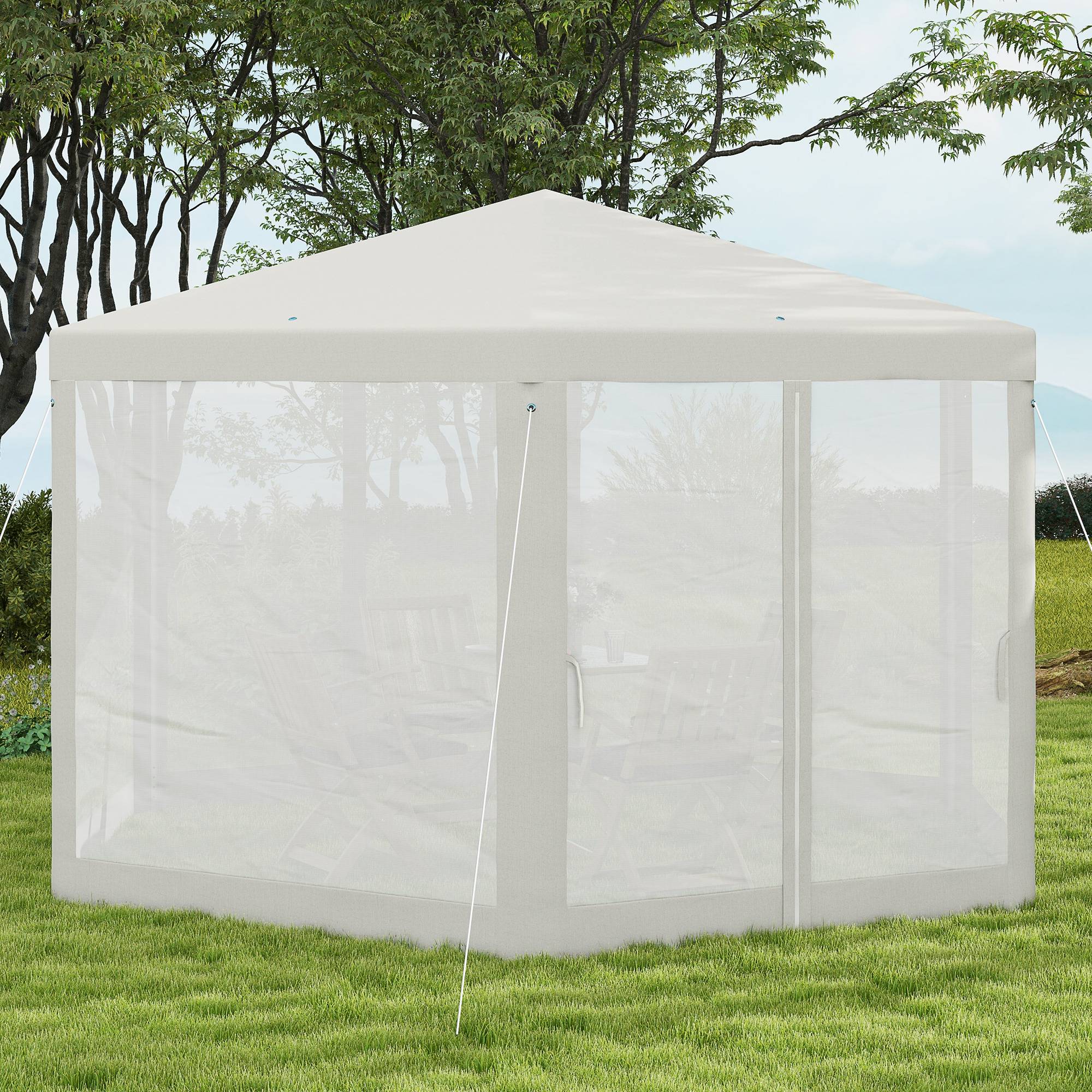 Pavillon de jardin hexagonal, moustiquaires, structure métal, 3,94x3,412x2,5m, crème - Image 9