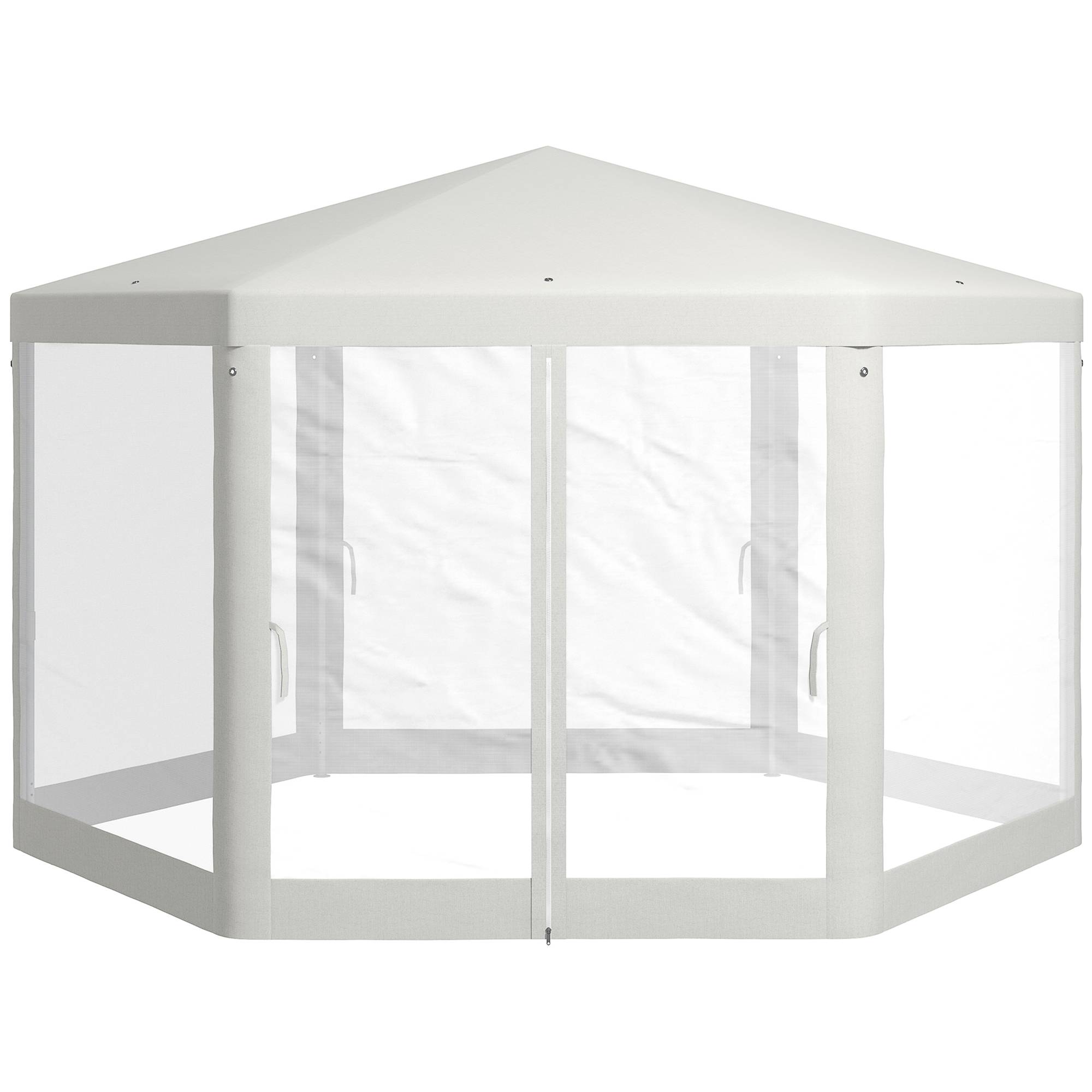 Pavillon de jardin hexagonal, moustiquaires, structure métal, 3,94x3,412x2,5m, crème - Image 2