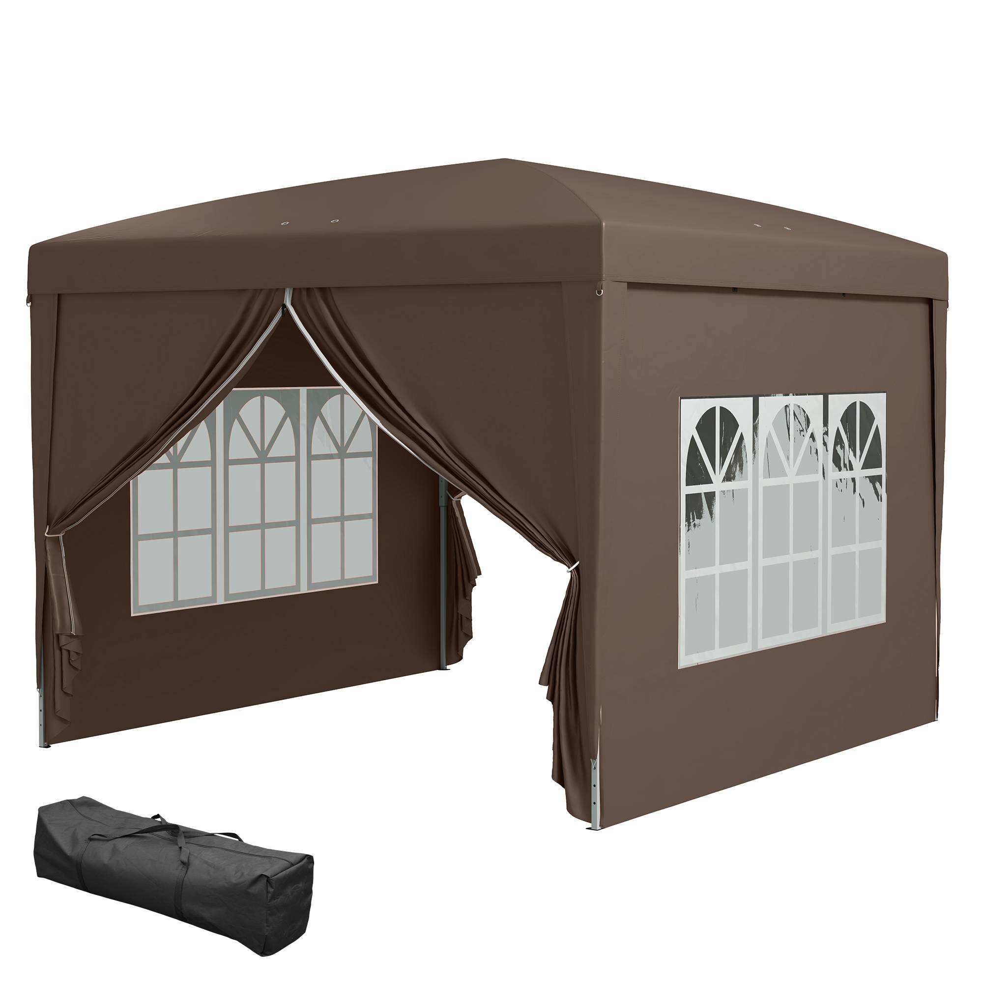 Tonnelle pliante acier marron 295 x 295 x 258 cm - PANGIVO - Image 2