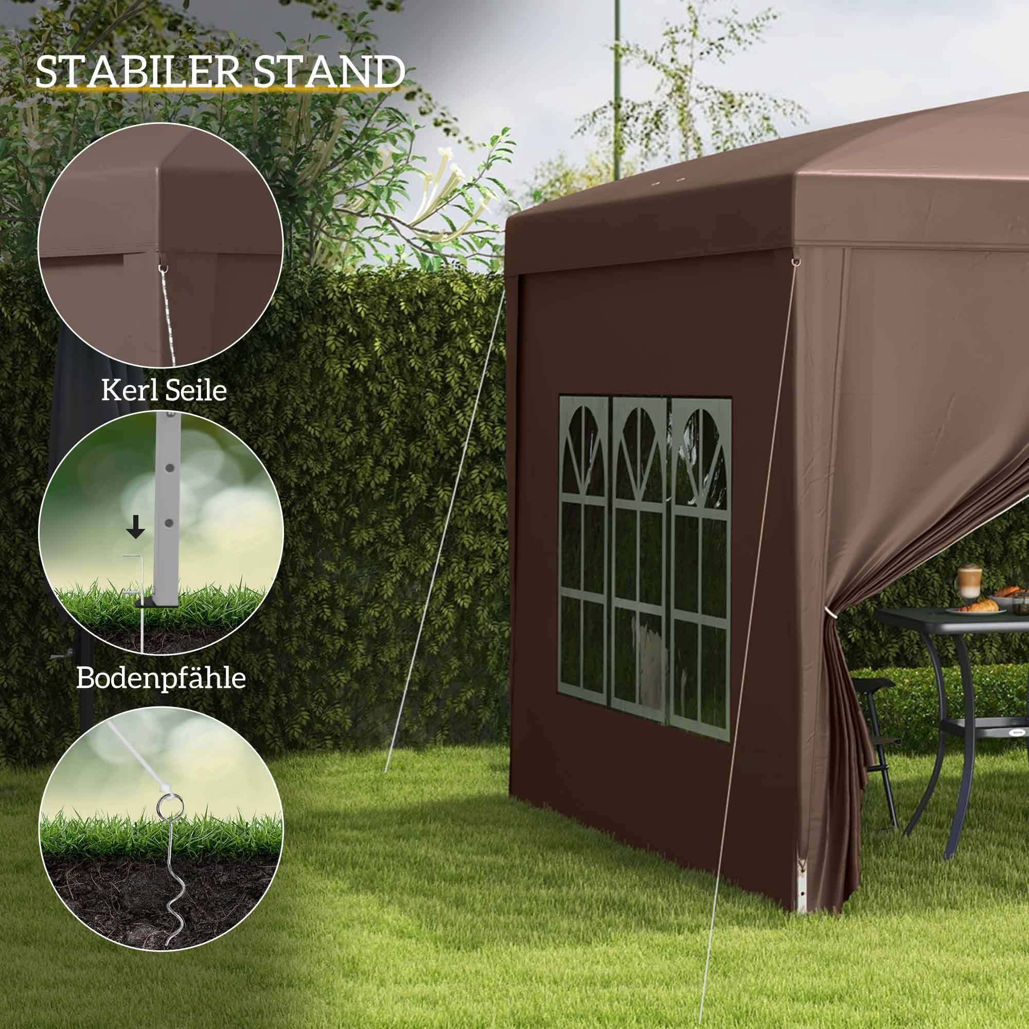 Tonnelle pliante acier marron 295 x 295 x 258 cm - PANGIVO - Image 8