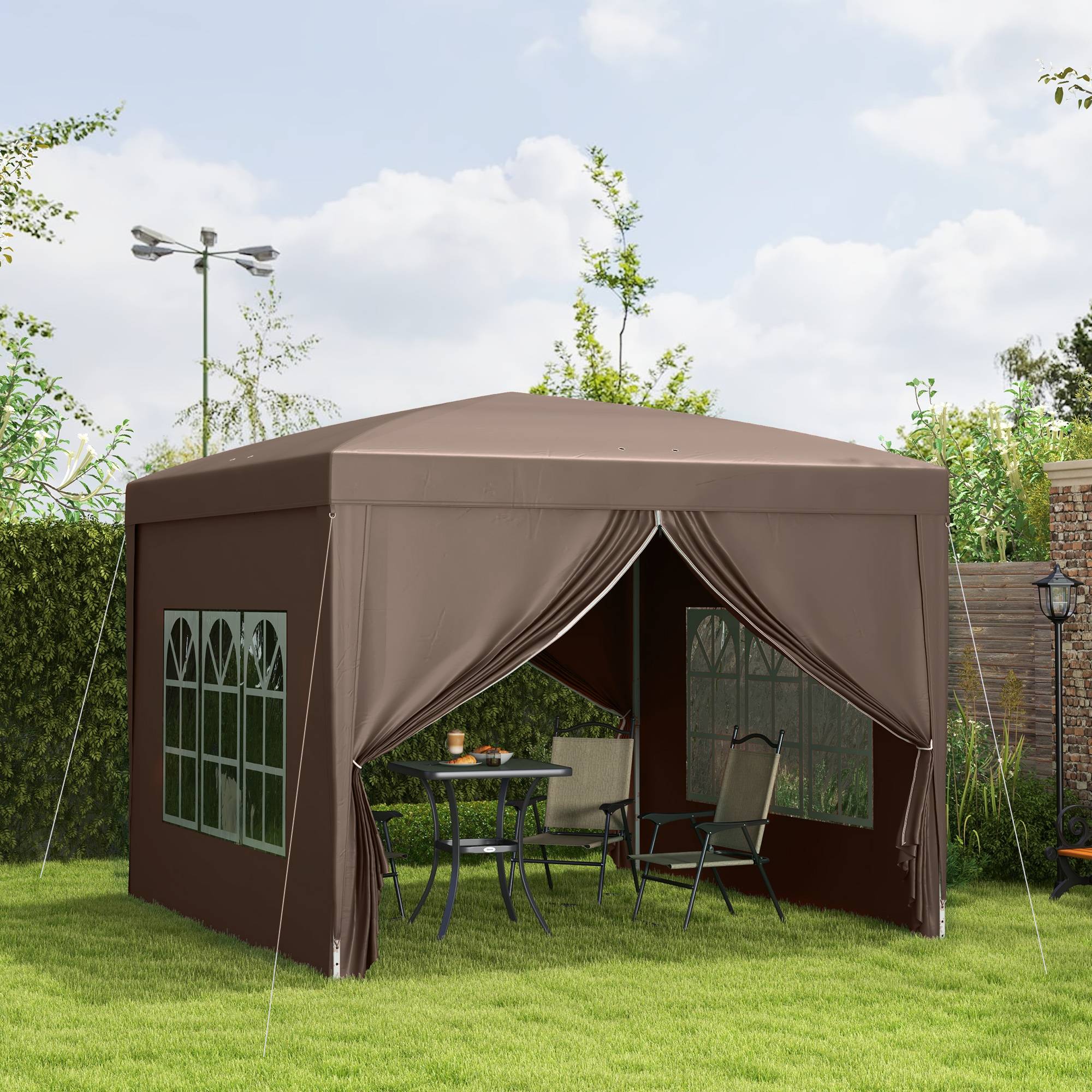 Tonnelle pliante acier marron 295 x 295 x 258 cm - PANGIVO - Image 4