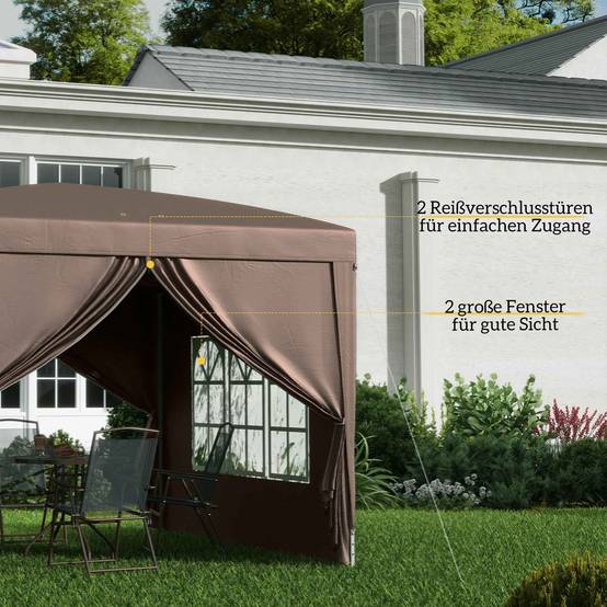 Tonnelle pliante acier marron 295 x 295 x 258 cm - PANGIVO - Image 9