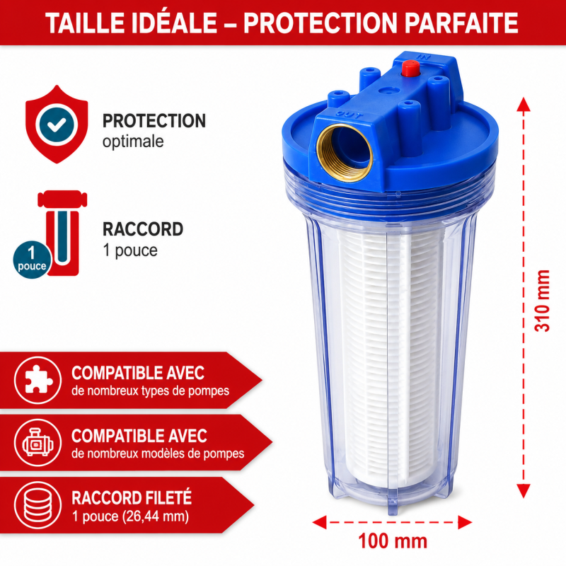 Filtre à eau 6 000 l/h 5,5 bars Raccord 1 pouce Cartouche filtrante lavable idéale pour les pompes - Image 2