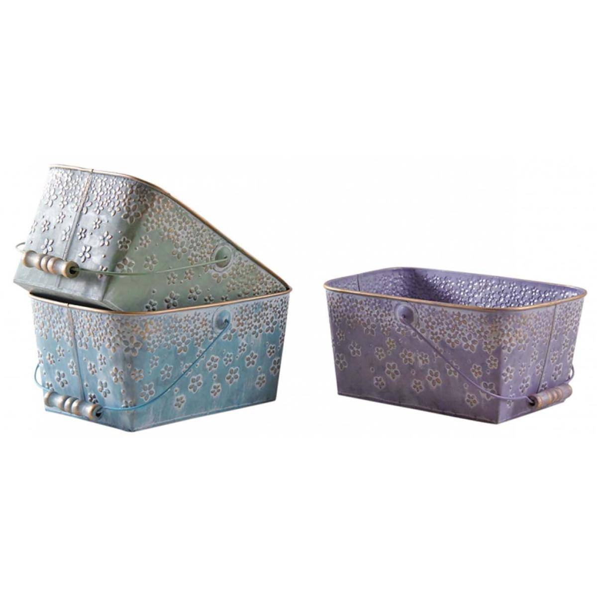 Aubry Gaspard - Panier en métal motif fleurs 25 cm (Lot de 3)