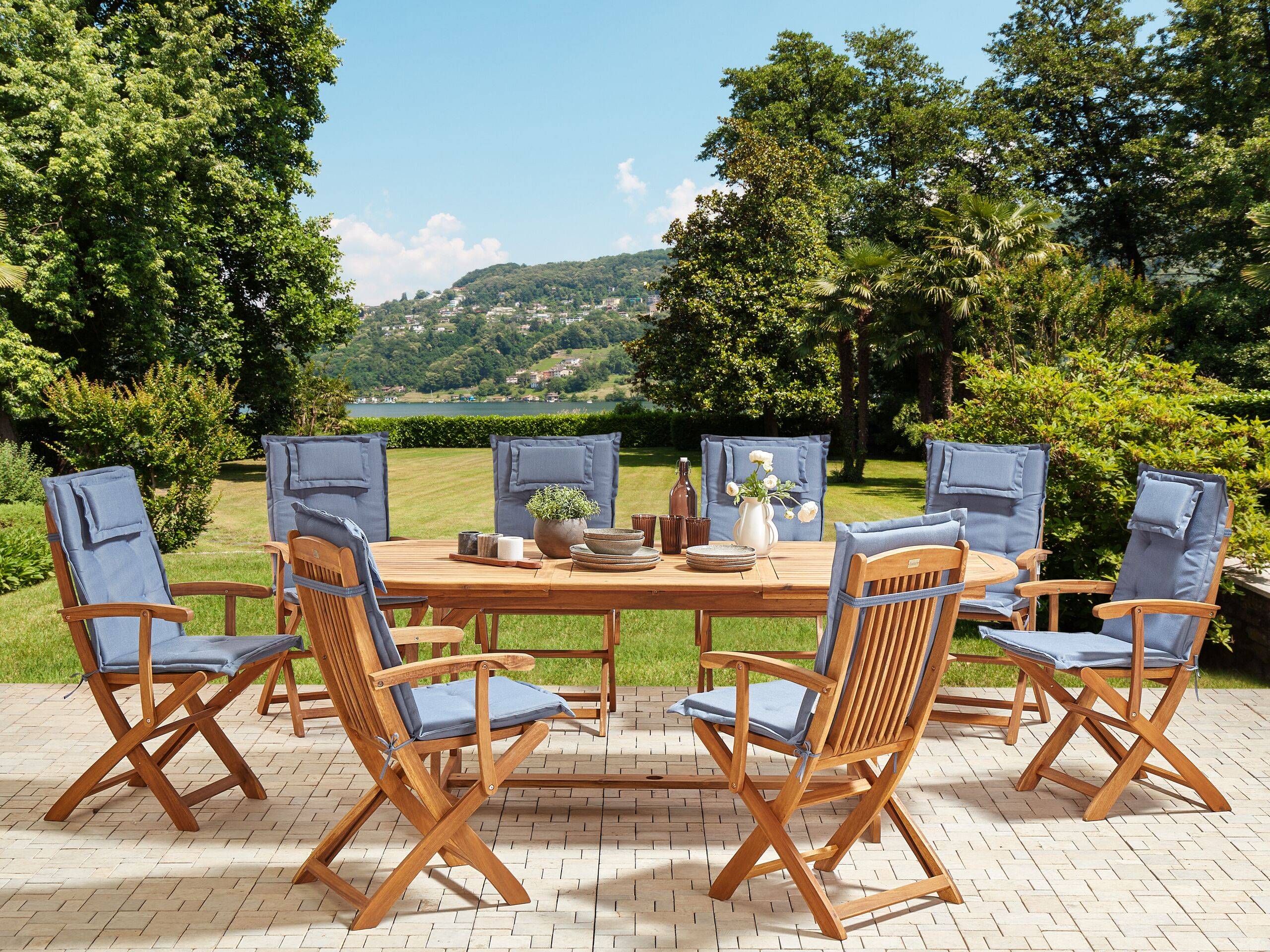 Beliani - Set de salle à manger, 8 Personnes Acacia Bleu MAUI II - Beliani - Imagen 1