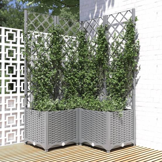 Jardinière avec treillis Gris clair 80 x 80 x 136 cm PP - PANGIVO - Image 1