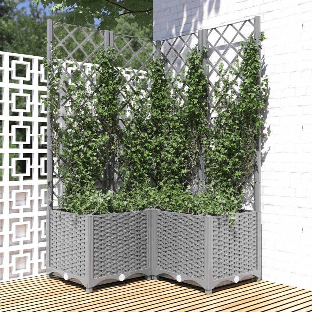 Jardinière avec treillis Gris clair 80 x 80 x 136 cm PP - PANGIVO - Image 1